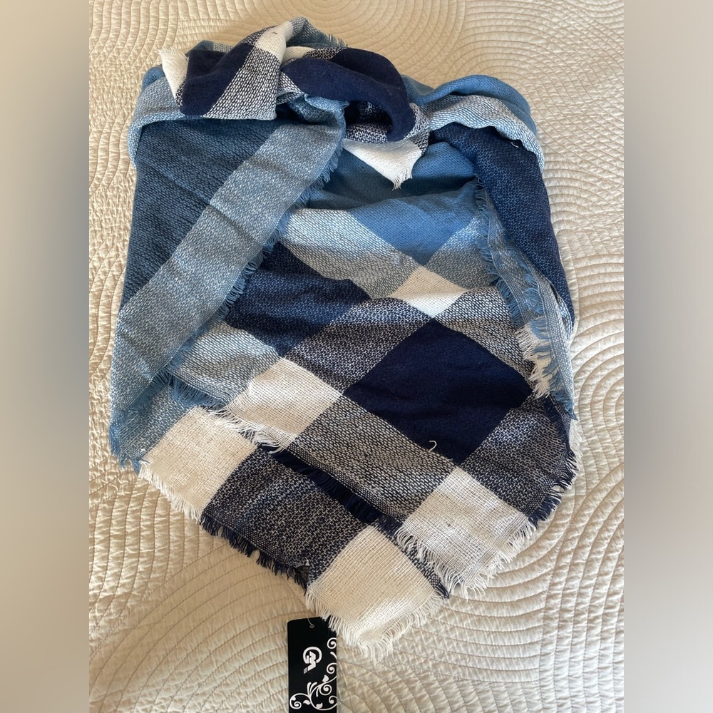 Blue Plaid Blanket Scarf